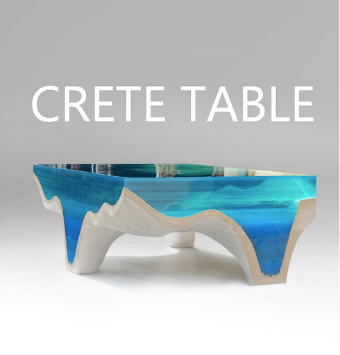 Crete table made of marble and special raisin translucent materials