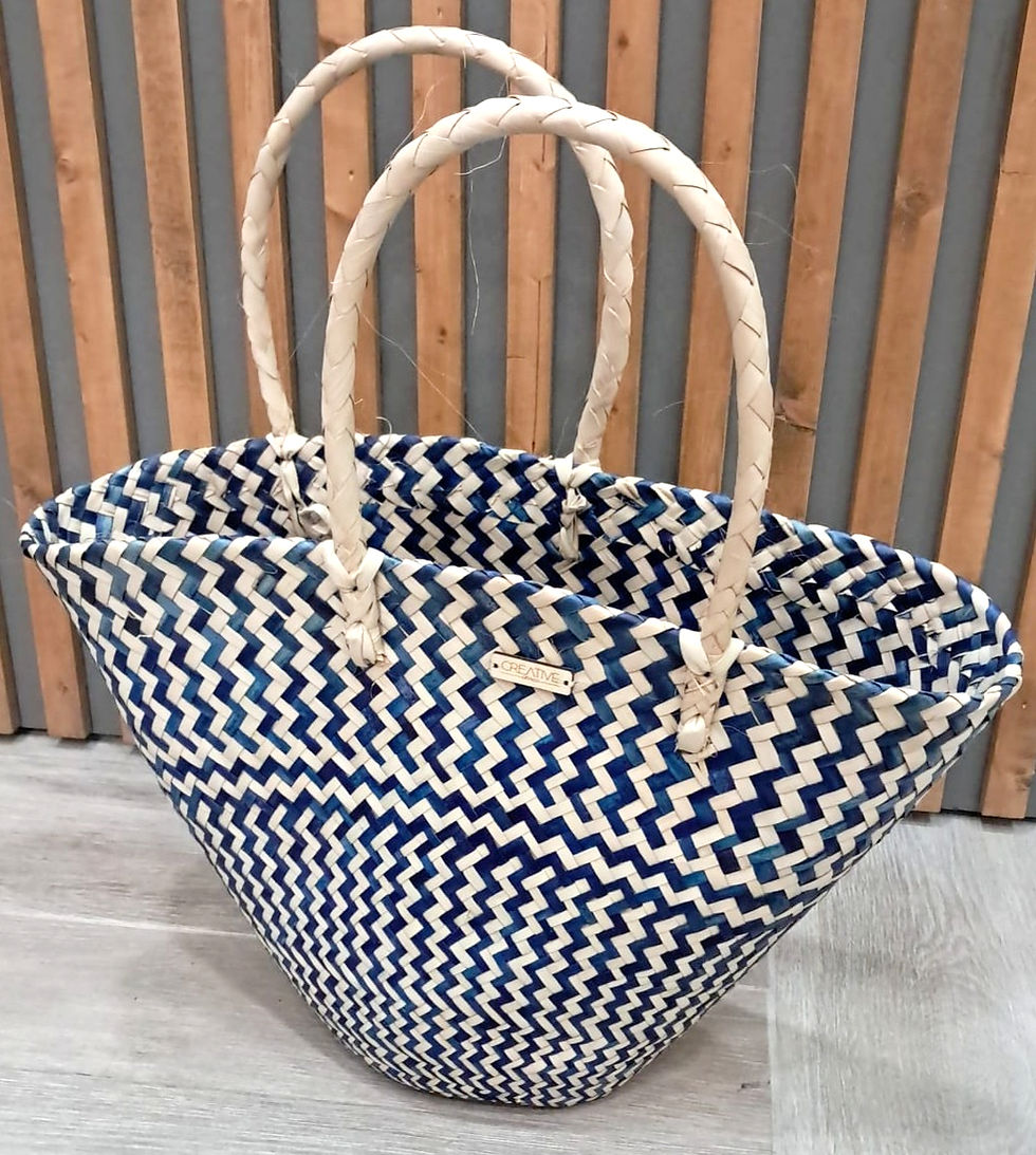 Thumbnail: blue handwoven palm leaf beach bag
