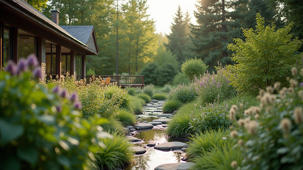 Eye-level view of a beautifully designed garden with native plants