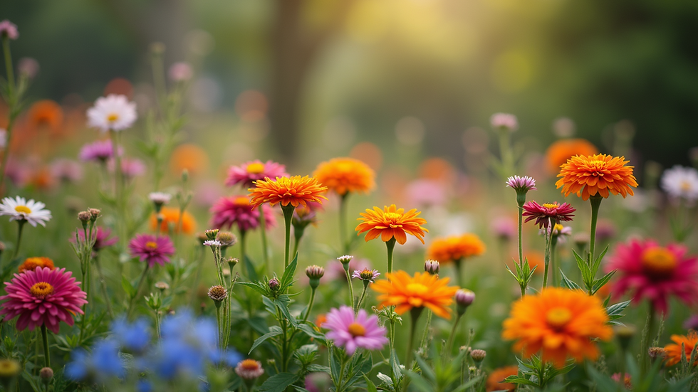 Close-up view of a vibrant flower garden with native species