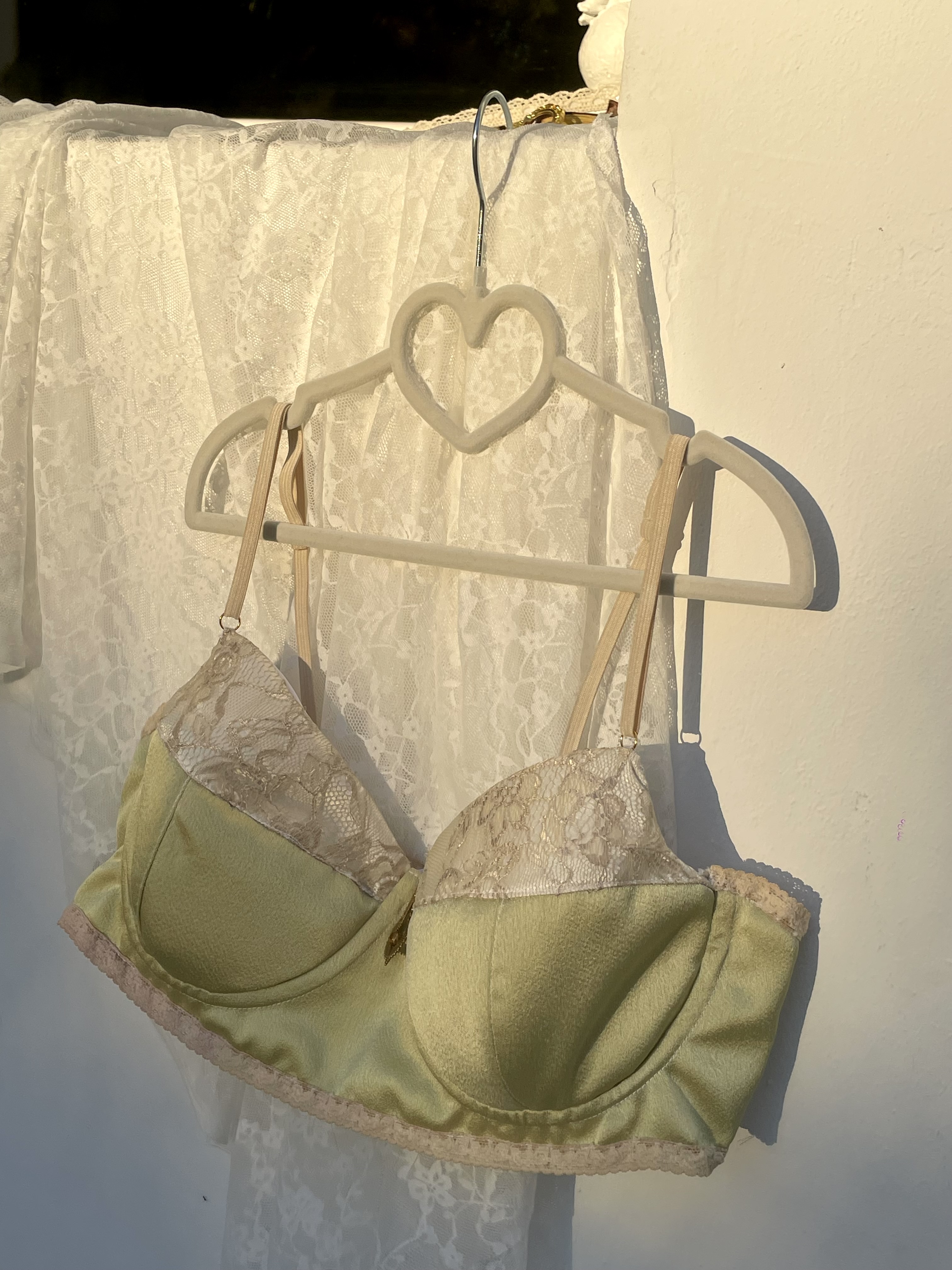A finished piece in sage silk