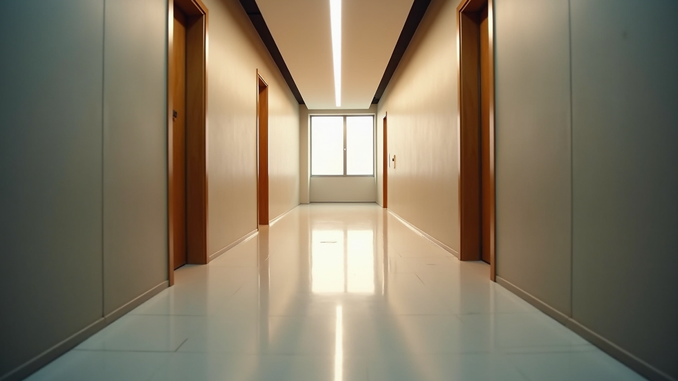 Eye-level view of a well-lit hallway with clear pathways and no clutter