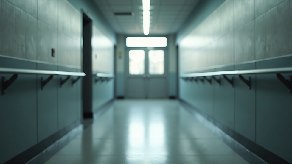 Close-up view of a well-lit hallway with handrails installed