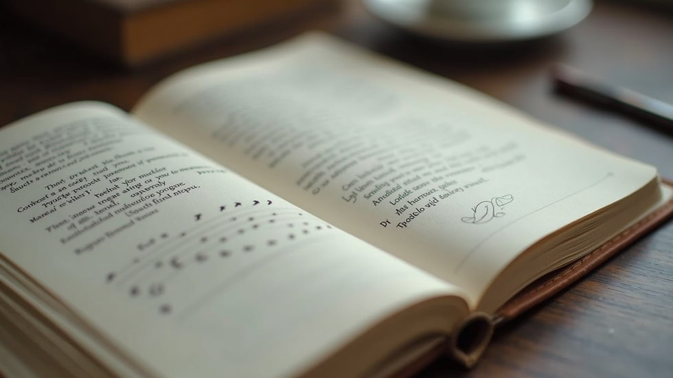 Close-up view of an open notebook with handwritten poetry