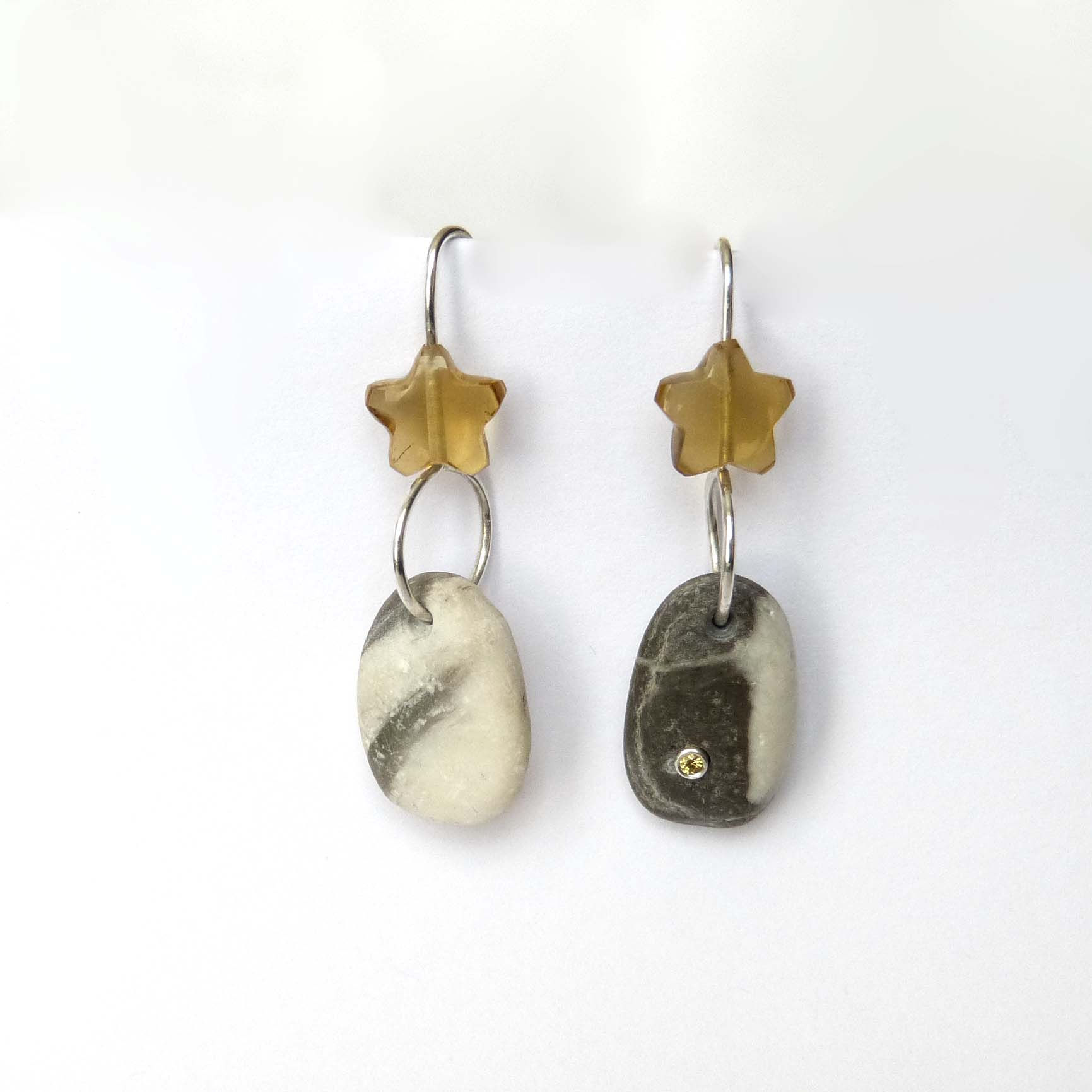 Boucles d'Oreilles Argent, Galets, Saphir et Citrines