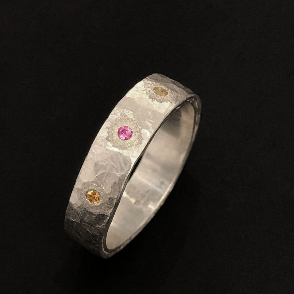 Miniature : Bague "trio" en Argent, Saphirs multicolores