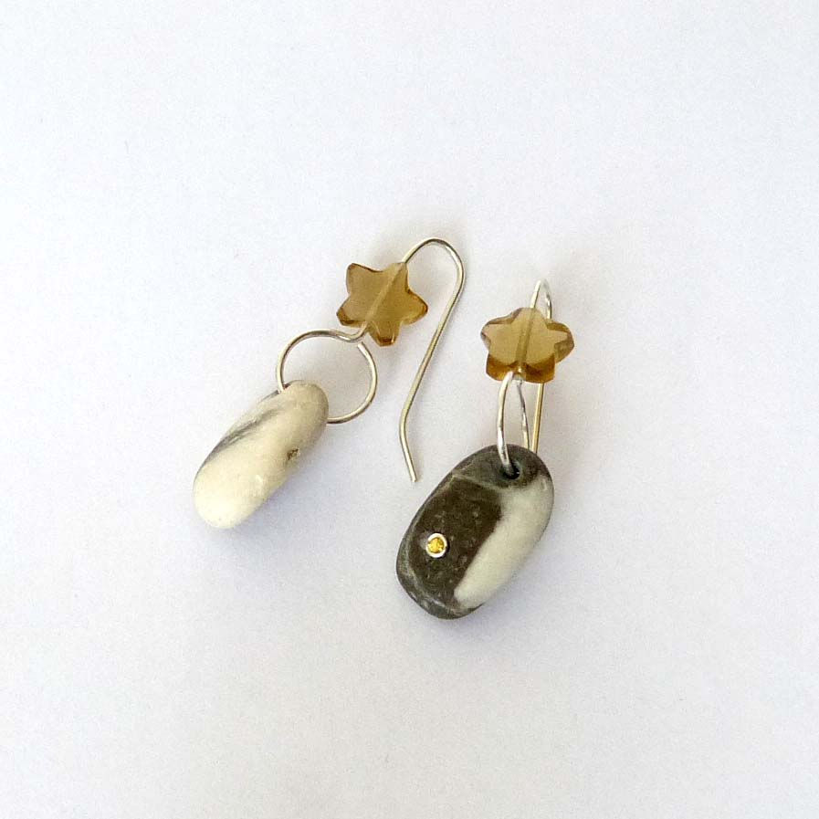 Miniature : Boucles d'Oreilles Argent, Galets, Saphir et Citrines