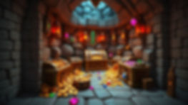 alternate reality, fantastical treasures chamber of a castle with trunks of coins, jewels,