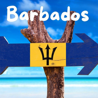 Barbados flag painted on an arrow beach sign