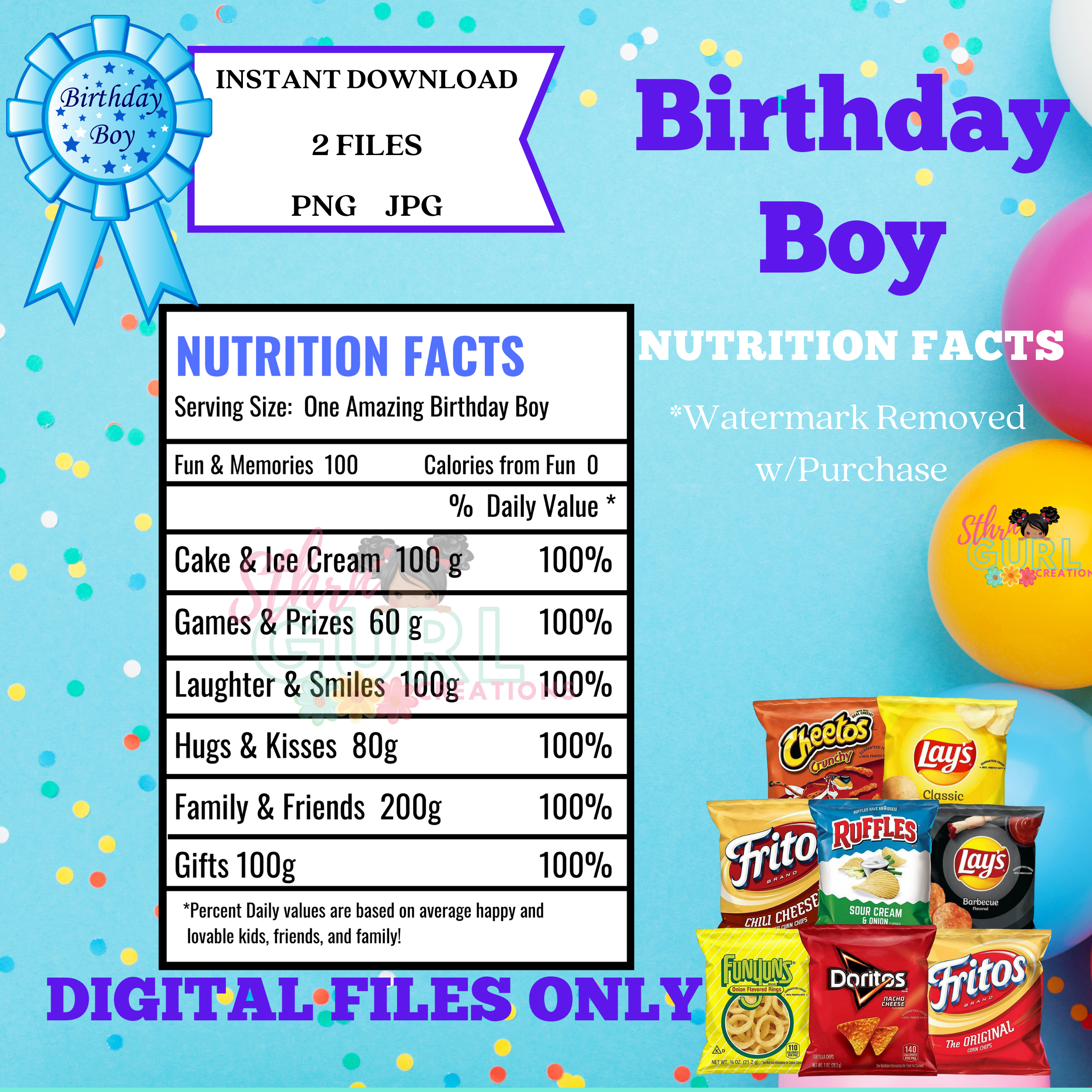 Birthday Boy Nutrition Facts Label - Instant Download, Chip ...