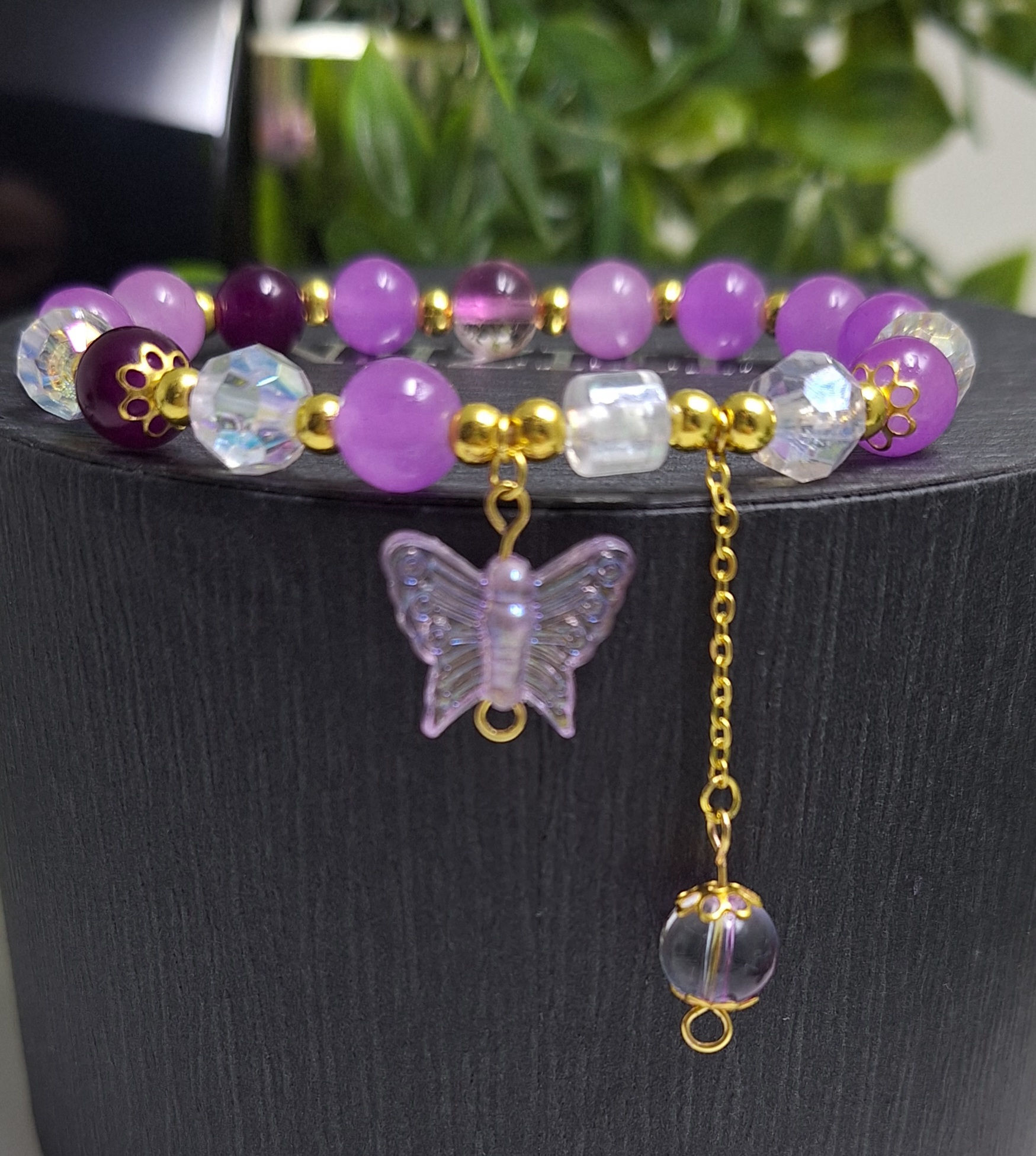 Shades of Purple aesthetic beaded bracelets Front view