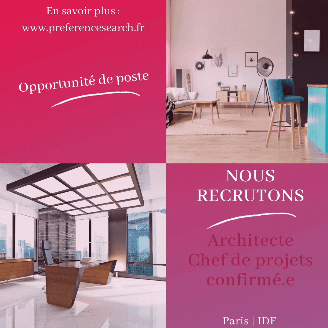 Notre client, agence d’architecture spécialisée dans le domaine de l’aménagement des nouveaux espaces de bureaux, créa, novateur, méthodes agiles et HQE, recherche pour renforcer son équipe : Un/Une Chef De Projets architecte Aménagement bureaux