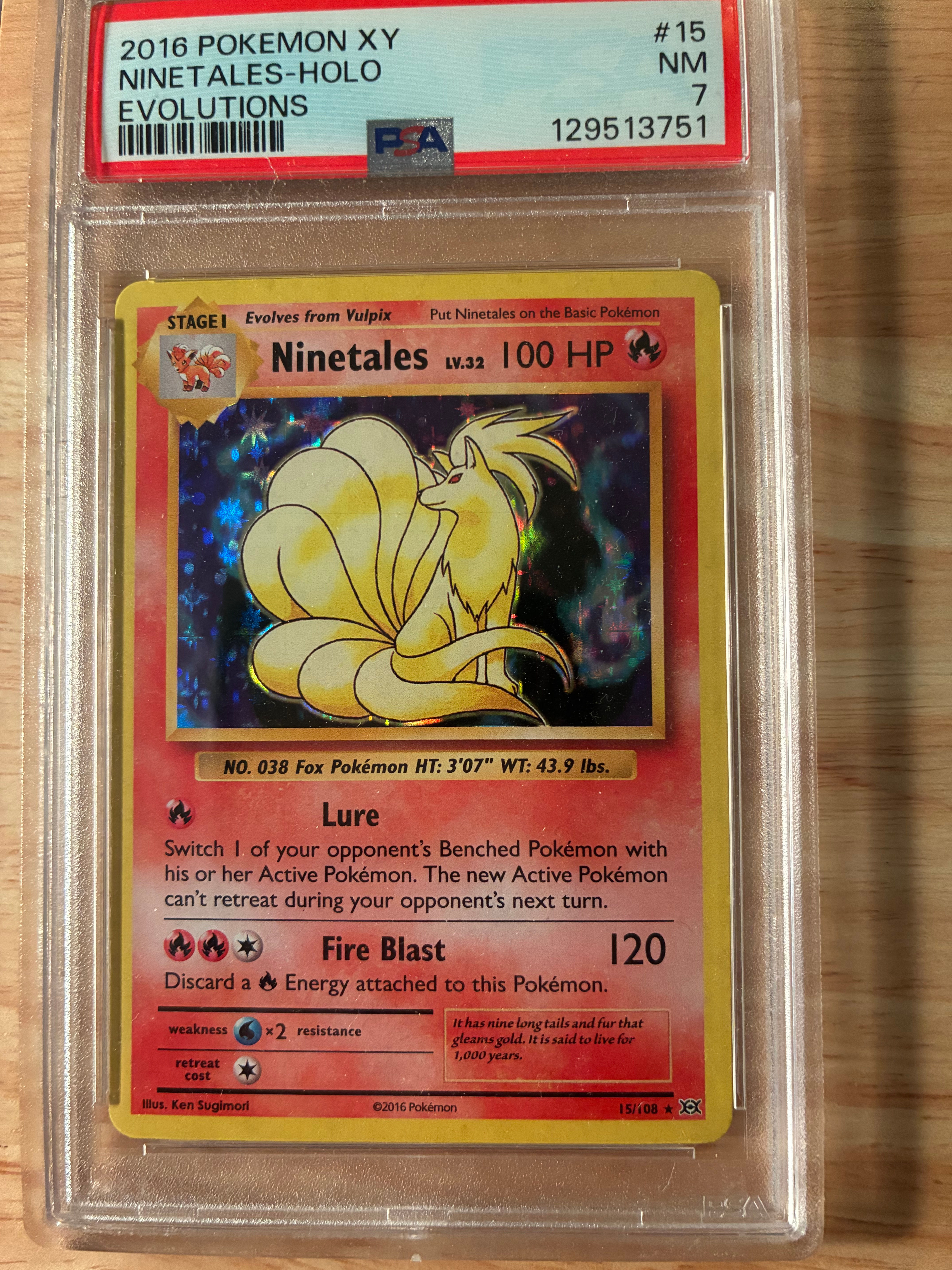 2016 Pokemon XY Ninetales Holo Evolutions #15 PSA 7