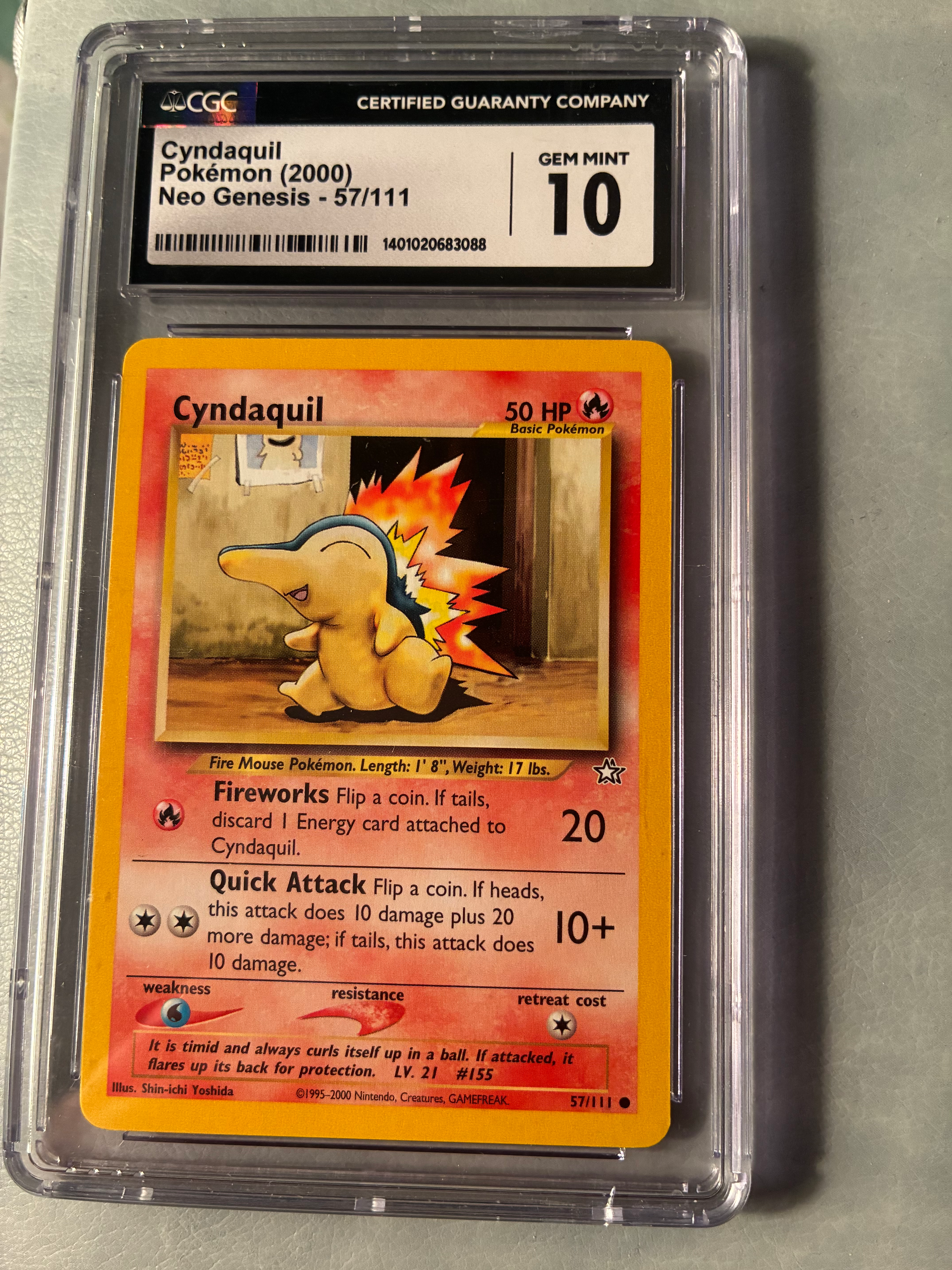 2000 Pokemon Neo Genesis 1st Edition Cyndaquil #57/111 CGC 10 GEM MINT