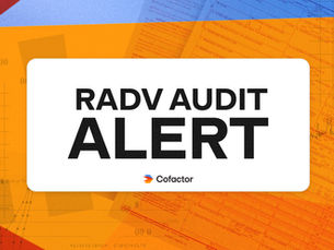 "RADV Audit Alert" layered on top of a collage of CMS documents, graphs, graph paper, and geometric shapes.