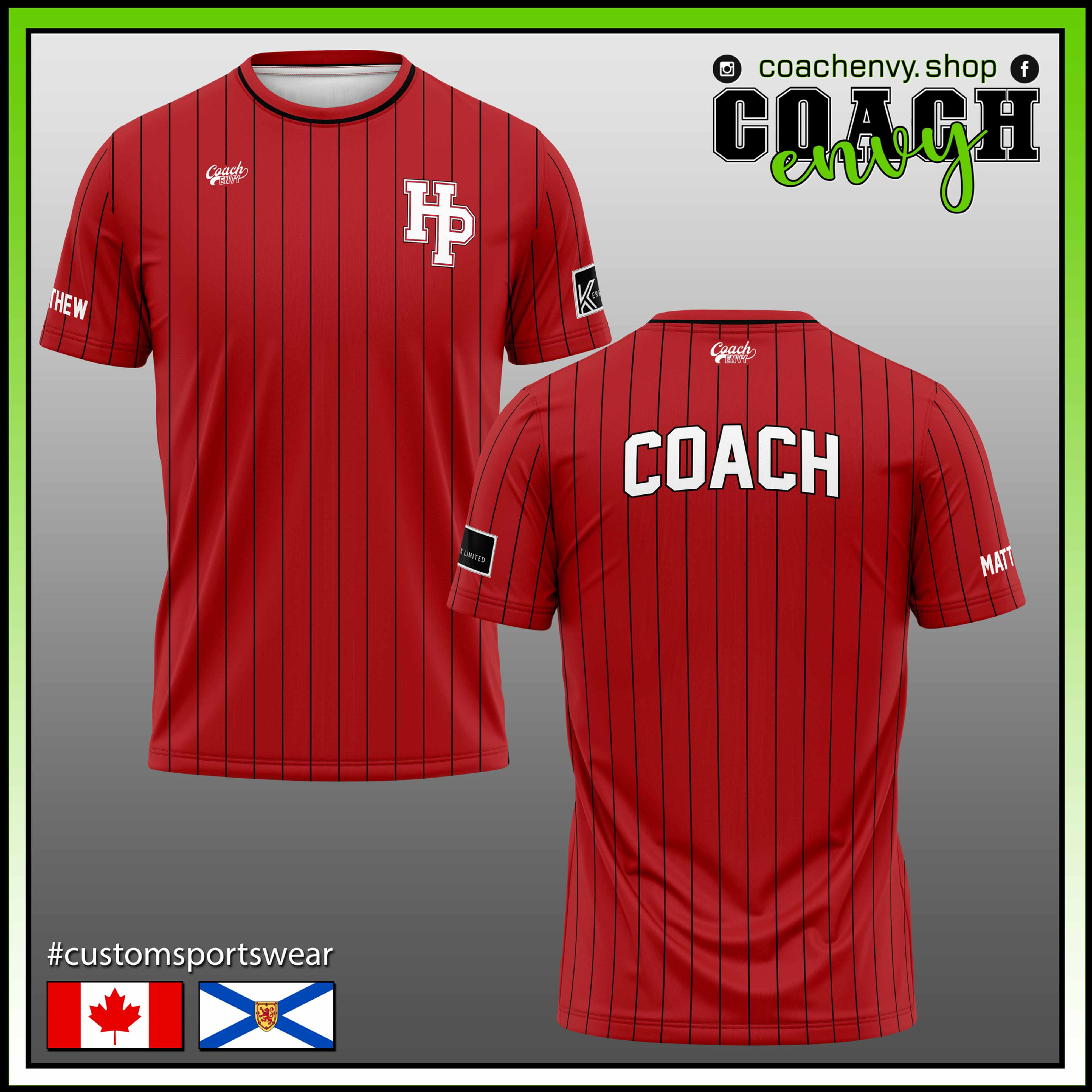 HP Heat U15AA Softball Coach Jersey - Red/Black Pinstripes