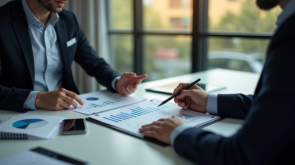 High angle view of a financial advisor presenting investment data to a client