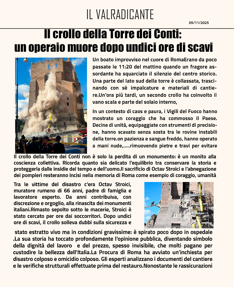 “Il crollo della Torre dei Conti: un operaio muore dopo undici ore di scavi