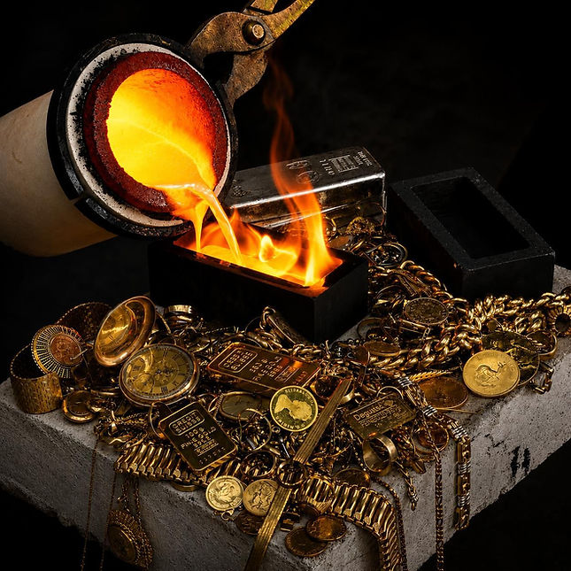 Het smelten van gouden juwelen bij goudmunter