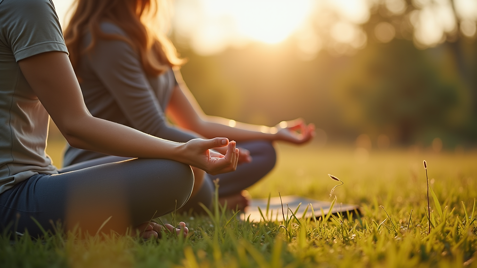 Eye-level view of a serene yoga session in nature