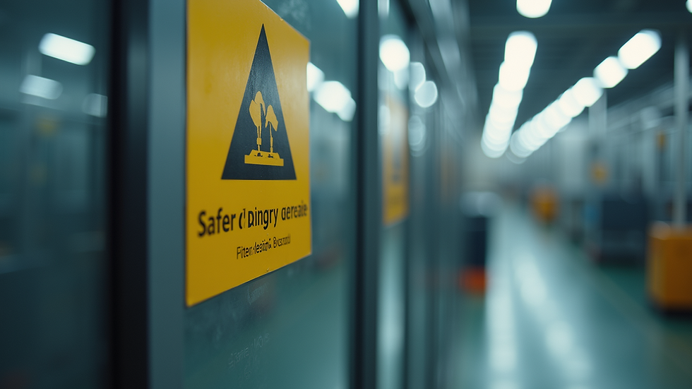 Close-up view of safety signage in a workplace environment
