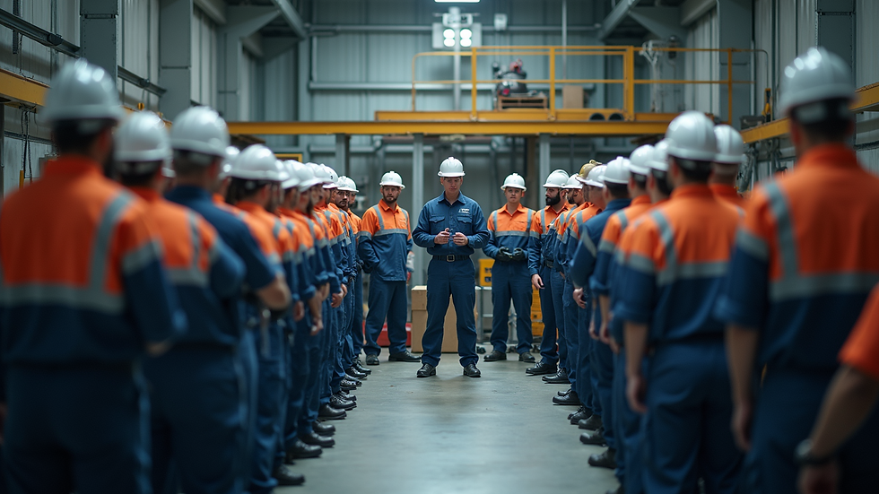 High angle view of a safety award ceremony in a workplace
