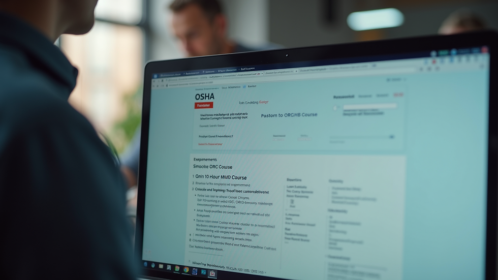 Close-up view of a computer screen showing OSHA 10 hour course materials