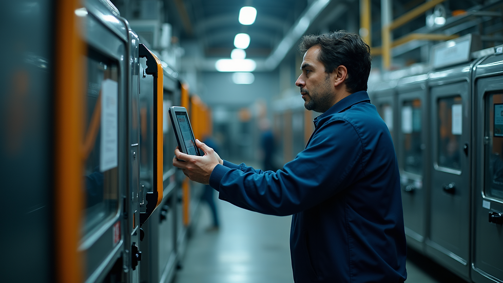 Eye-level view of an operator interacting safely with machines using HMI