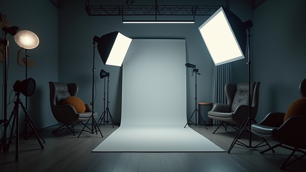 Close-up view of a product photography setup with lighting equipment