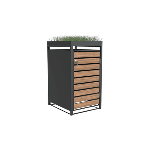 Outdoor Single Wheelie Bin Storage with Planter Charcoal & Woodgrain