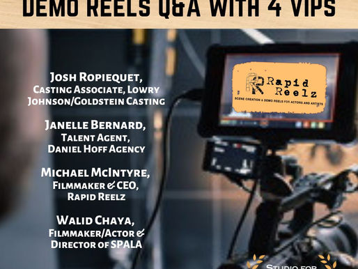 FREE Webinar! "Demo Reels Q&A" with 4 VIPs - An Agent, Casting Director, Rapid Reelz & Walid Chaya