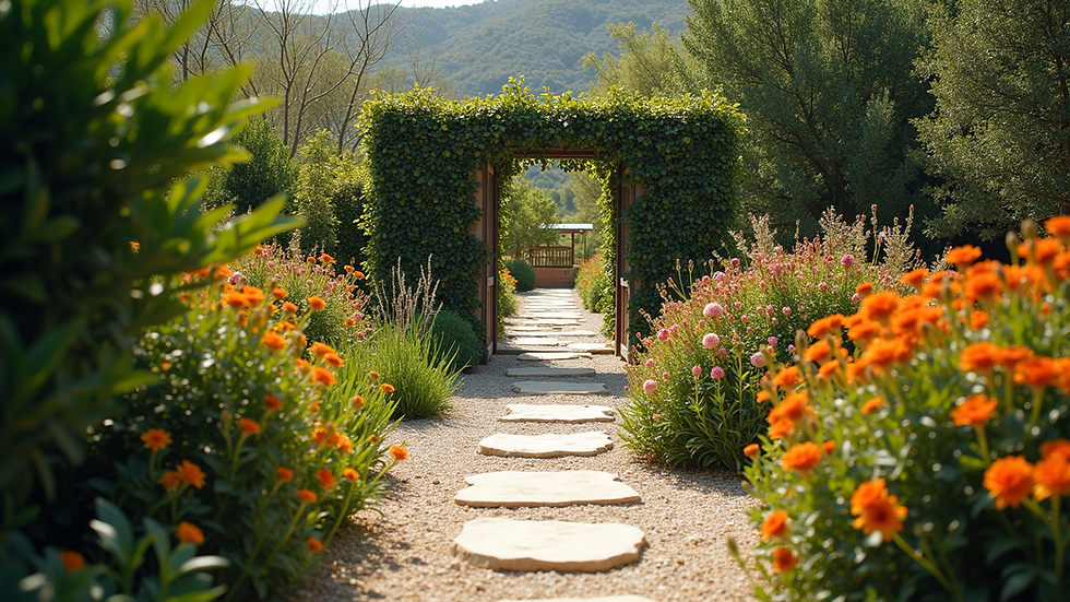 High angle view of a vibrant garden in Ikaria, Greece, showcasing a connection to nature