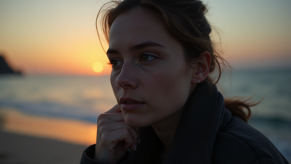 Eye-level view of a person in a contemplative pose