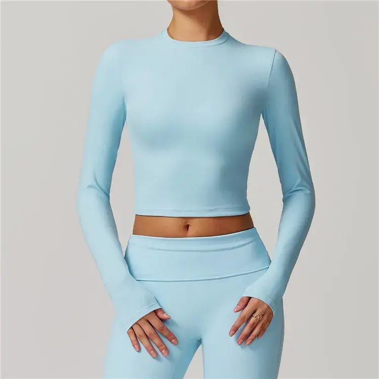 Thumbnail: Long Sleeve Crop Tops Tight Shorts  Quick Dry T Fitness Workout Outfits