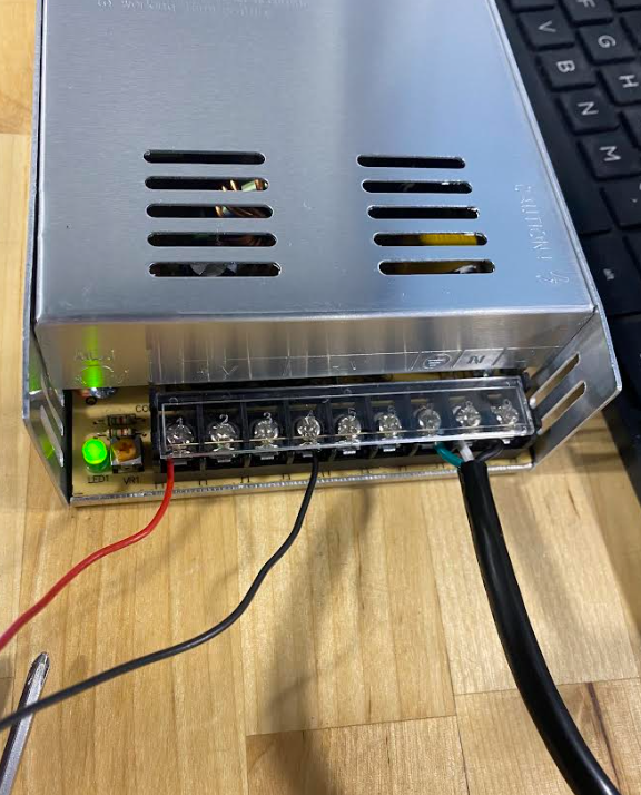 Wired Power supply and the two wires lead into the breadboard