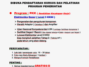 DIBUKA!!! PENDAFTARAN PROGRAM PKK ELEKTRONIKA