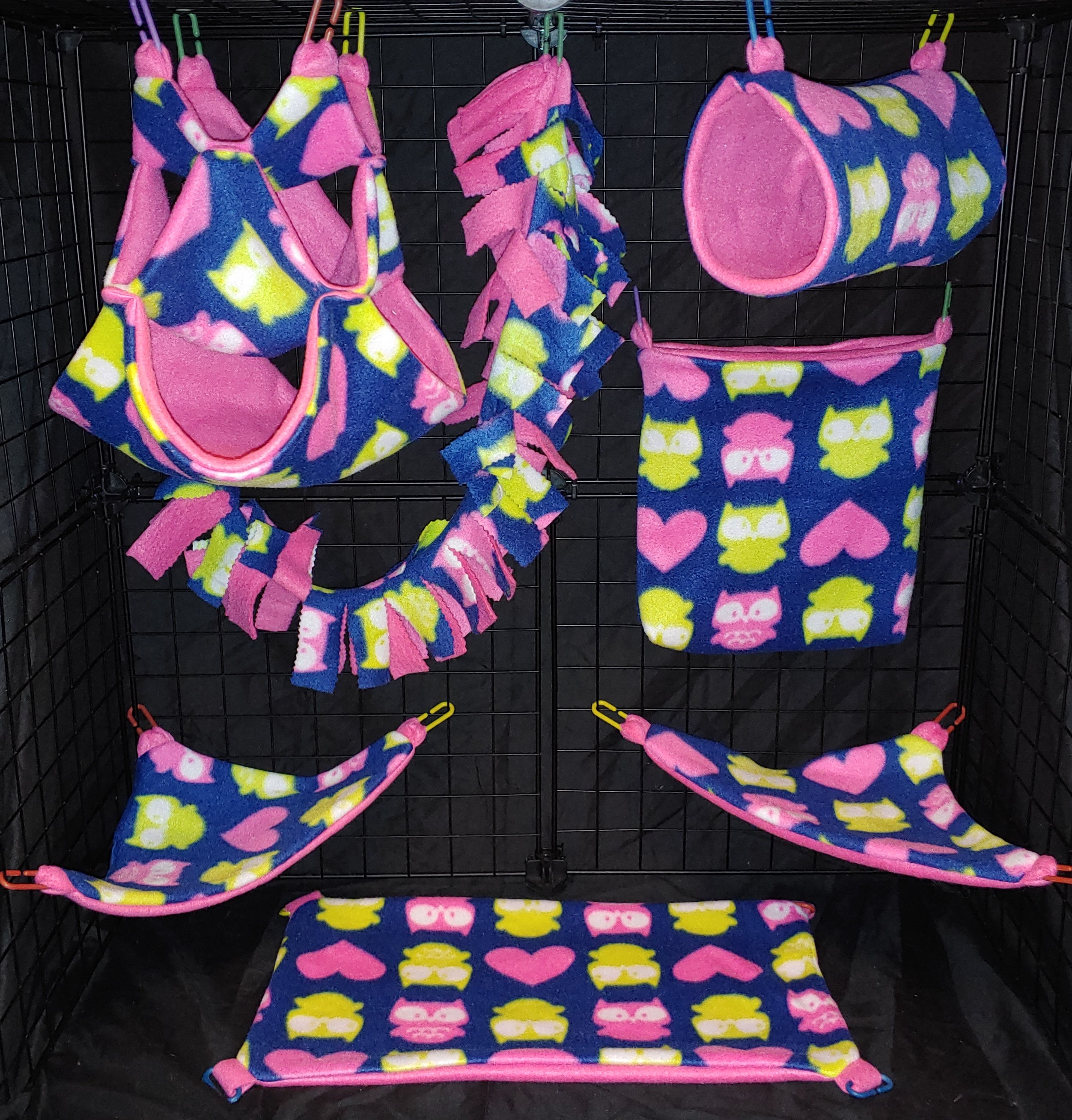 Pink/Green Owls Cage Set