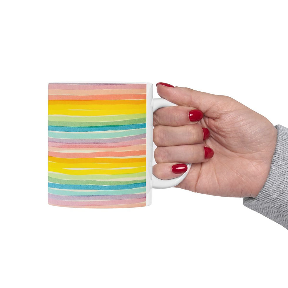Thumbnail: Rainbow Striped Ceramic Mug, (11oz, 15oz)