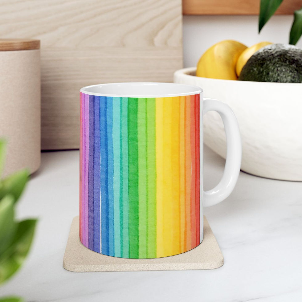 Thumbnail: Rainbow Striped Ceramic Mug, (11oz, 15oz)