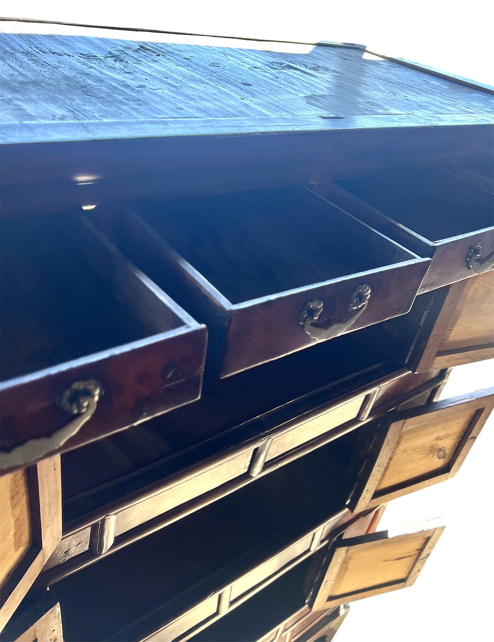 Thumbnail: Antique Dark Wood Korean Three Level Cabinet with Storage