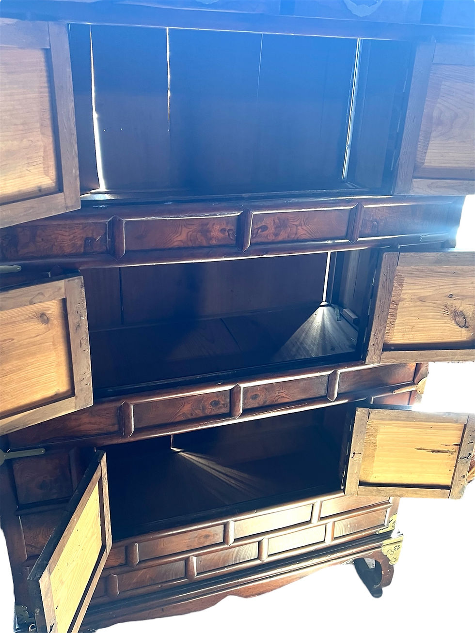 Thumbnail: Antique Dark Wood Korean Three Level Cabinet with Storage