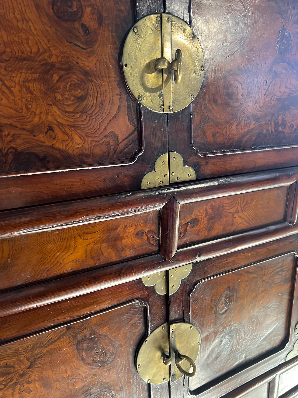 Thumbnail: Antique Dark Wood Korean Three Level Cabinet with Storage