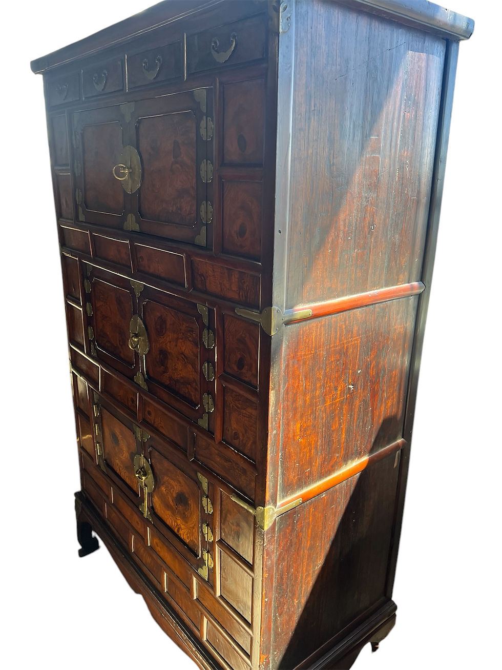 Thumbnail: Antique Dark Wood Korean Three Level Cabinet with Storage