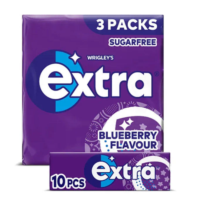 Extra Blueberry Flavour Sugarfree Chewing Gum Multipack 3 x 10 Pieces