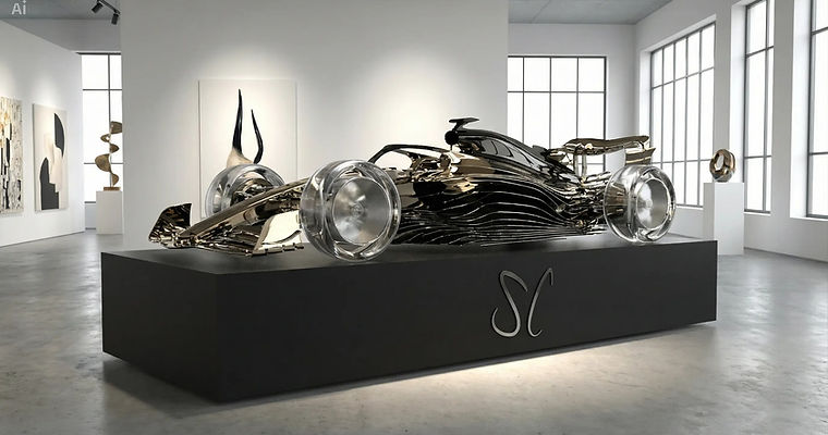 sculpture F'ONE BY SC, en acier chrome nickel, longueur 5m20 x largeur 1m90