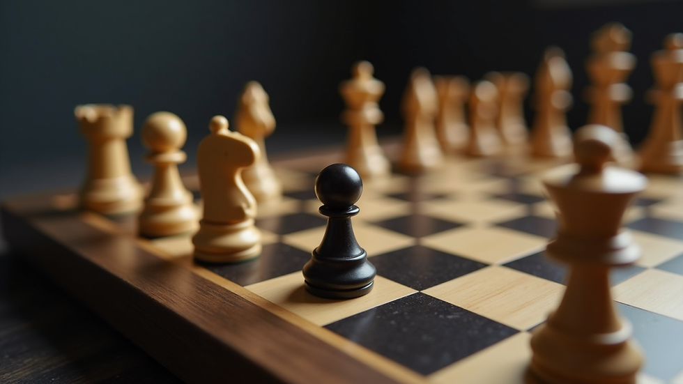 High angle view of a chessboard displaying a rook and pawn endgame