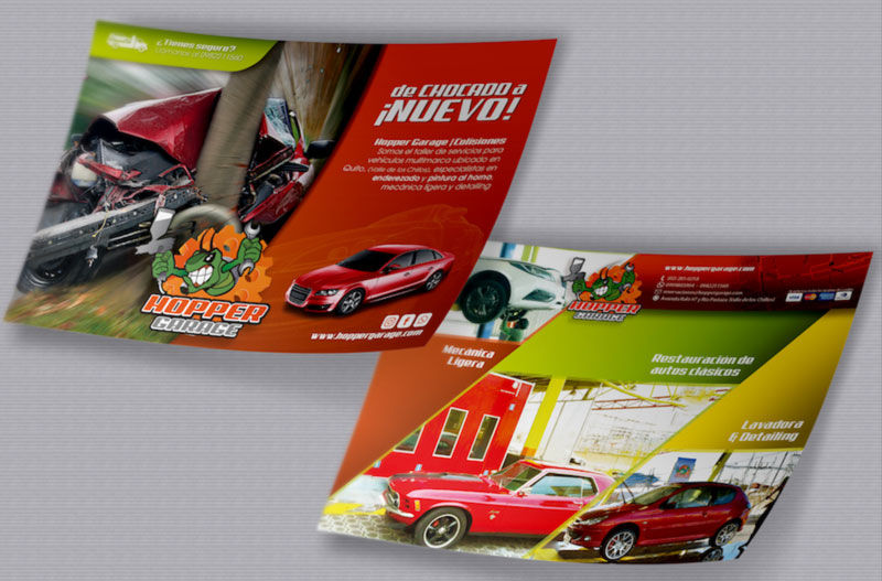 Dos flyers publicitarios con texto y coches rojos, Diseño de Hojas Volantes - Flyers.