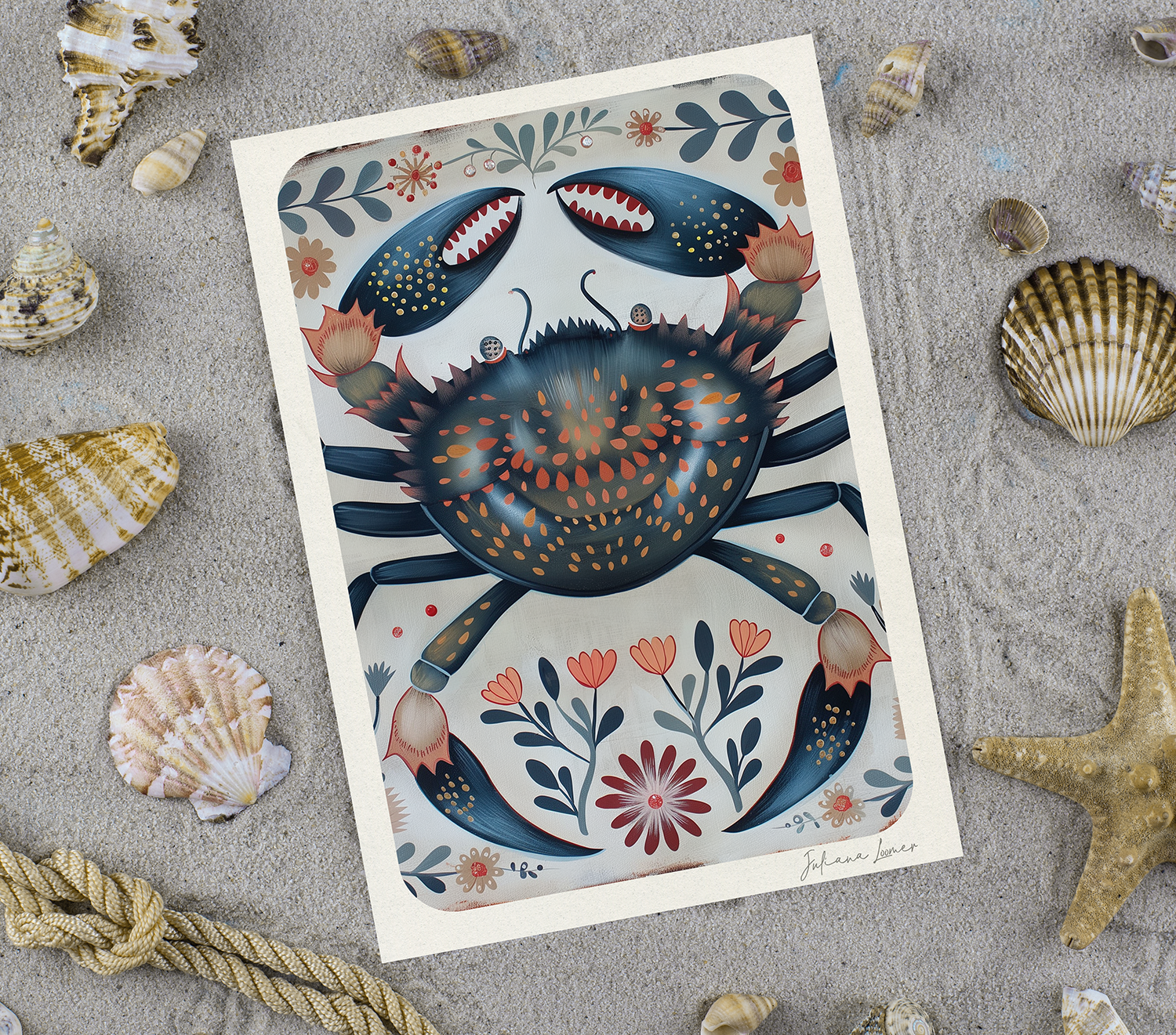 Traditional Folk Art Print "Blue Crab"