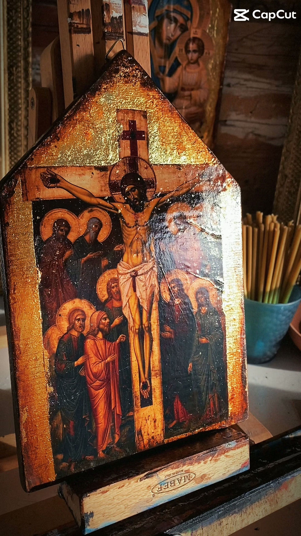 Thumbnail: The Crucifixion, Hand-Gilded Icon on Wood