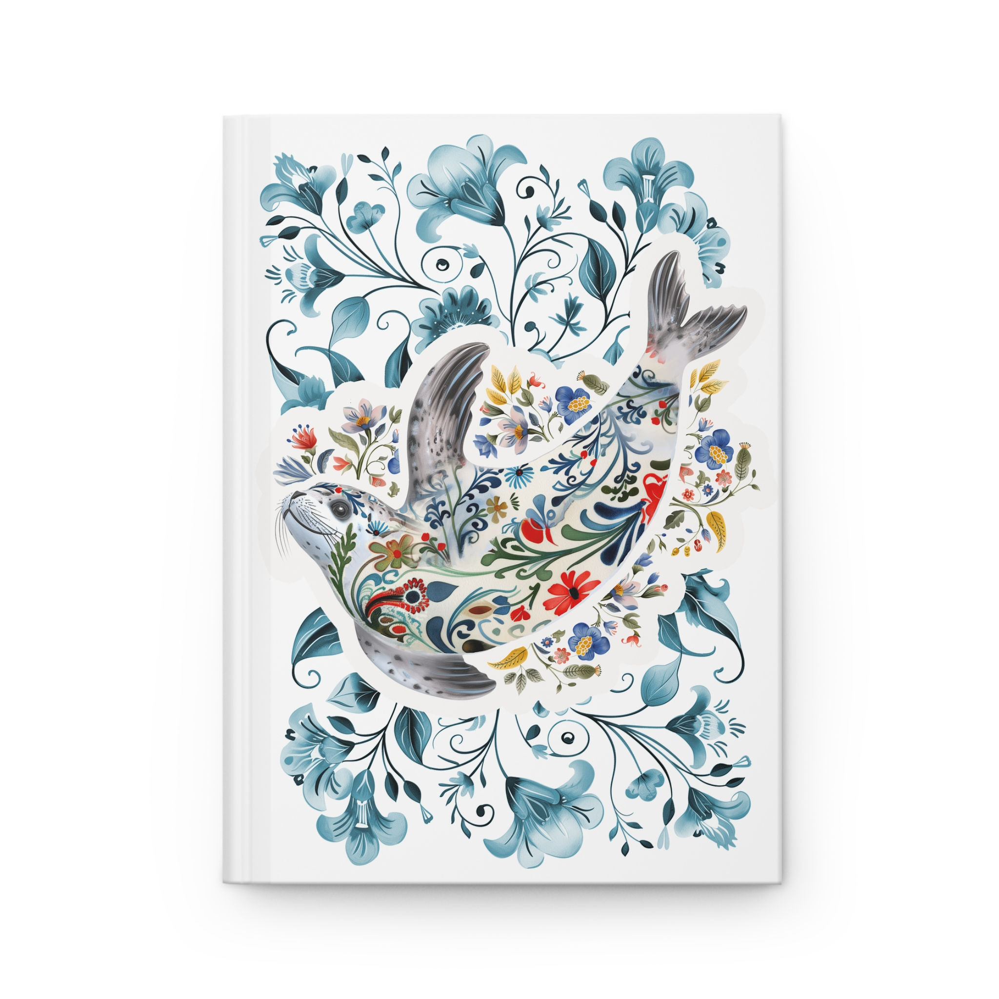 Floral Scandinavian Seal Hardcover Journal — Illustrated Seal Notebook